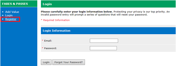 Registering your Smart Card screens - Register page