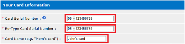 Registering your Smart Card screens - Your Card Information page